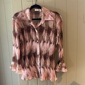 Vintage Cato Pink and Brown Textured Button Down Blouse Size Large